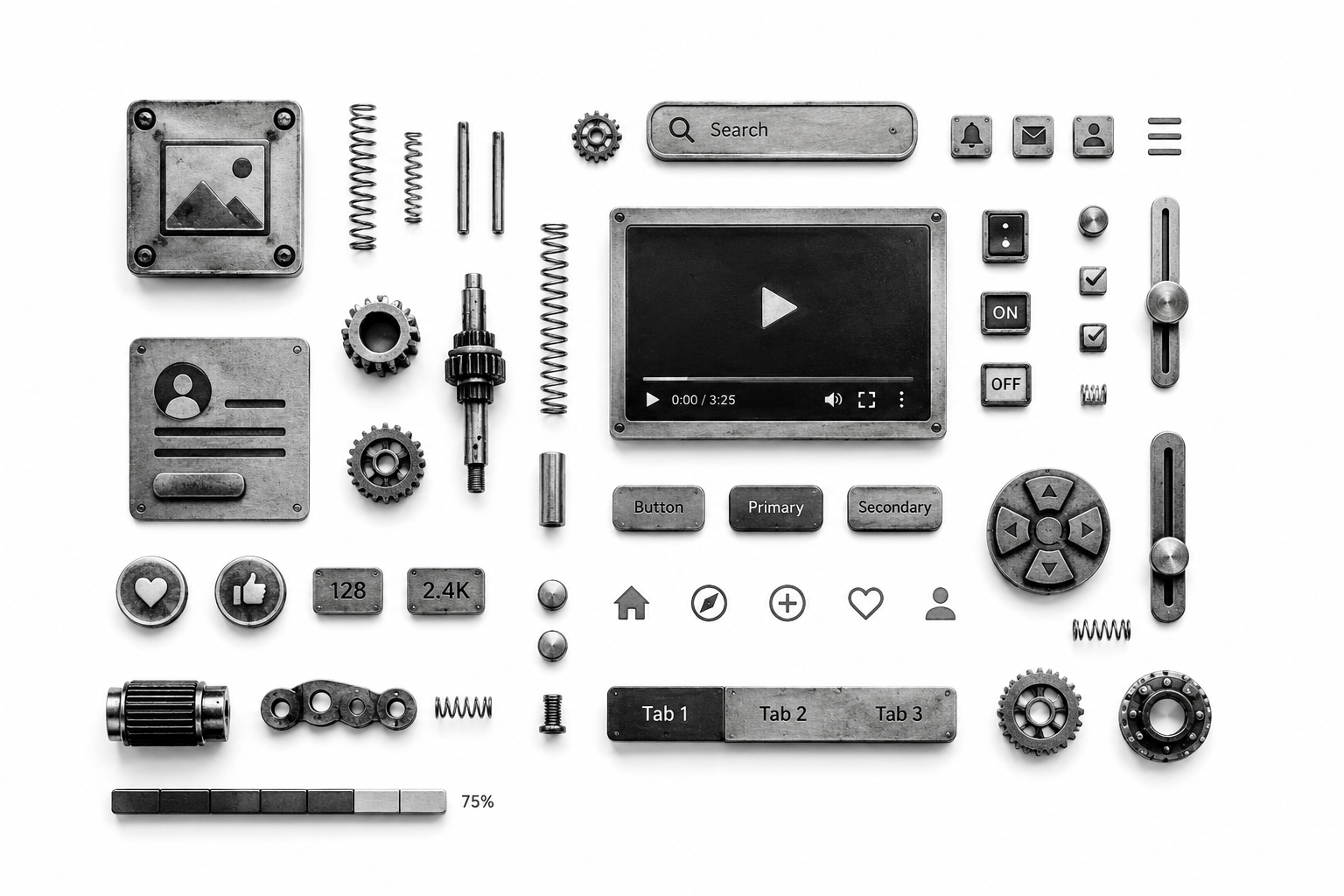 Black and white frame representing React frontend systems